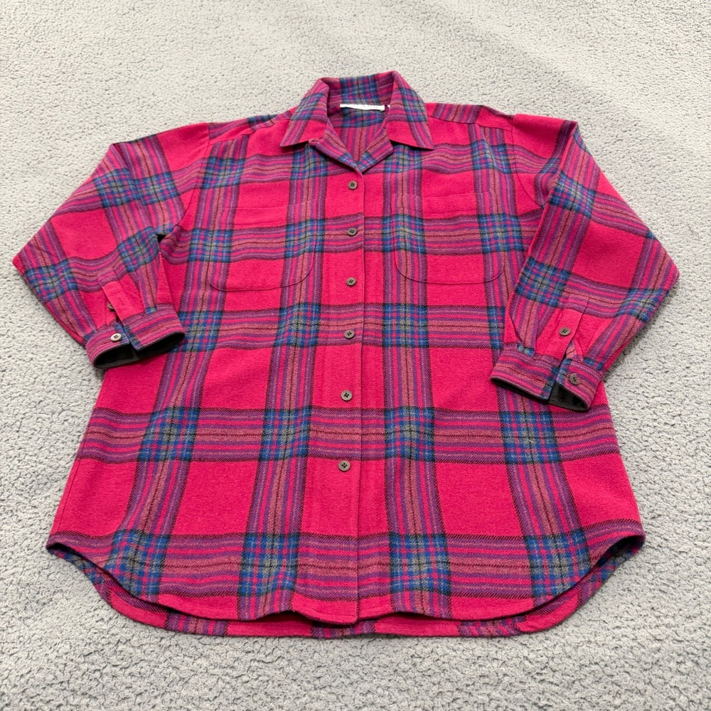Chaus Sport Flannel Shirt Womens Medium Wool Blend Jacket Chore Heavy Pink 90s